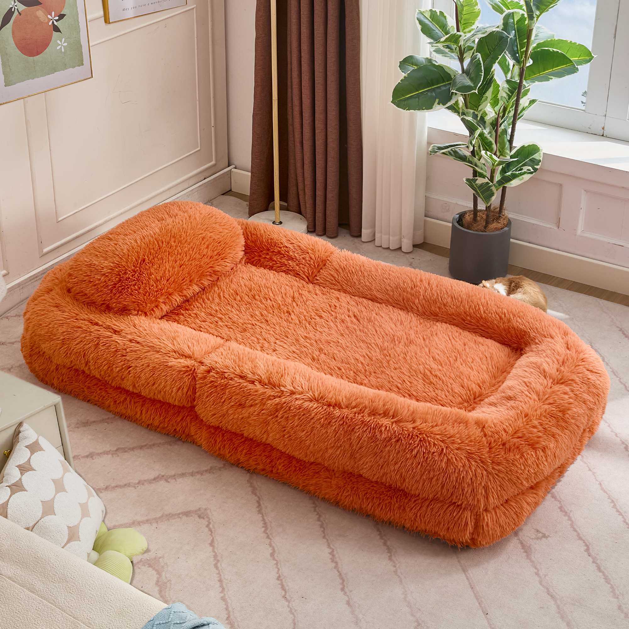 Human Dog Bed, Lazy Sofa, 5-Position Adjustable Convertible, Floor Gaming Chair, bedroom, living room, Suitable for gaming, meditation, relaxation, Plush Fabric, Orange — image 16