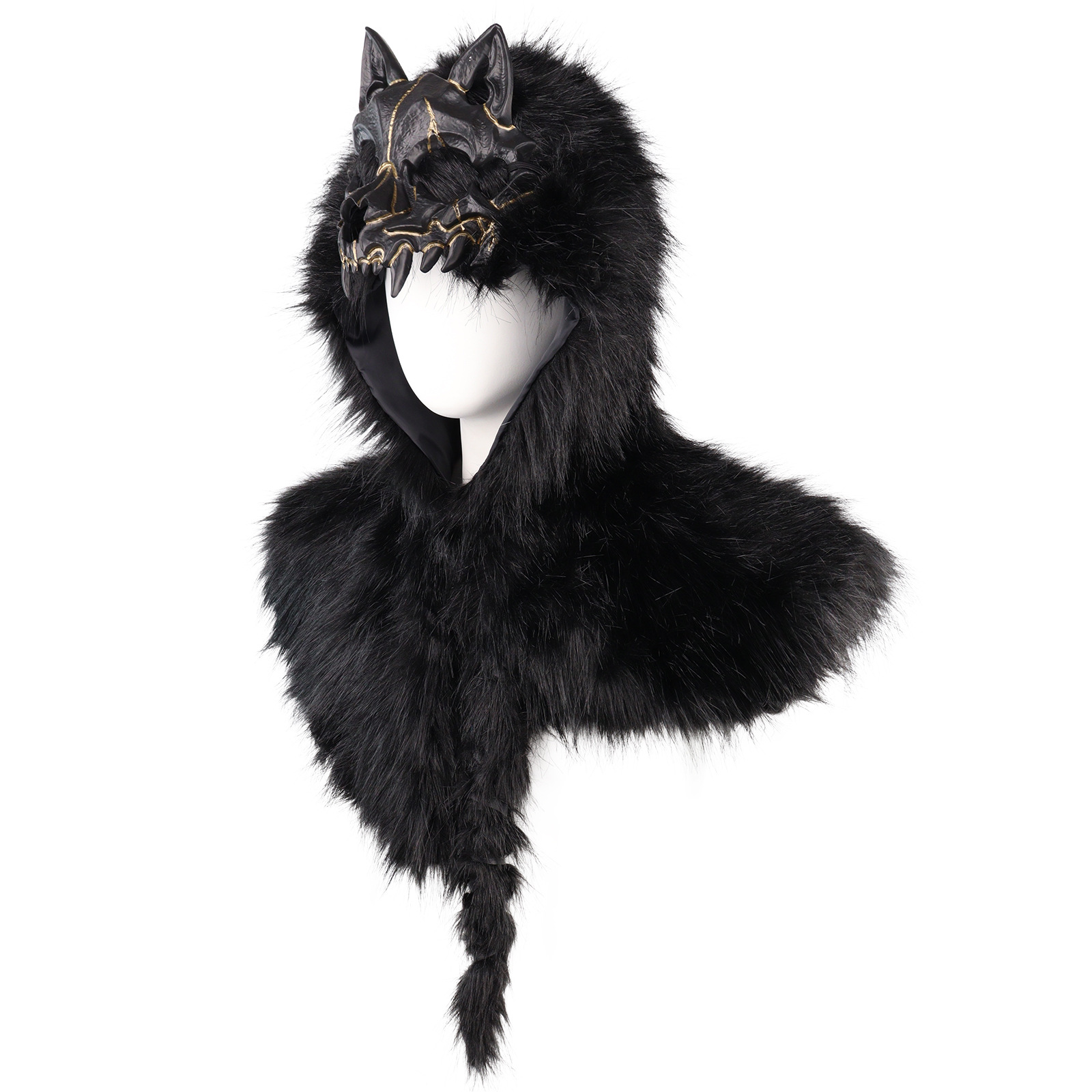 Halloween Party Performance Costume Cos Medieval Viking Fake Wolf Skin Skull Cape Prop — image 3