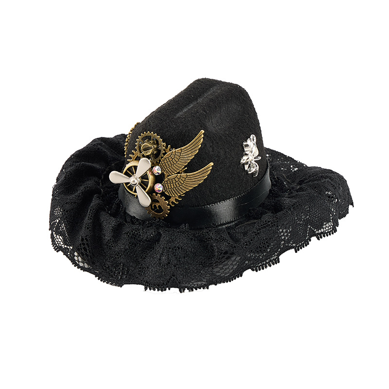 Sombrero Gótico Mini de Encaje para Mascotas Accesorio de Cabello de Muñeca Sombrero de Aviador — imagen 3