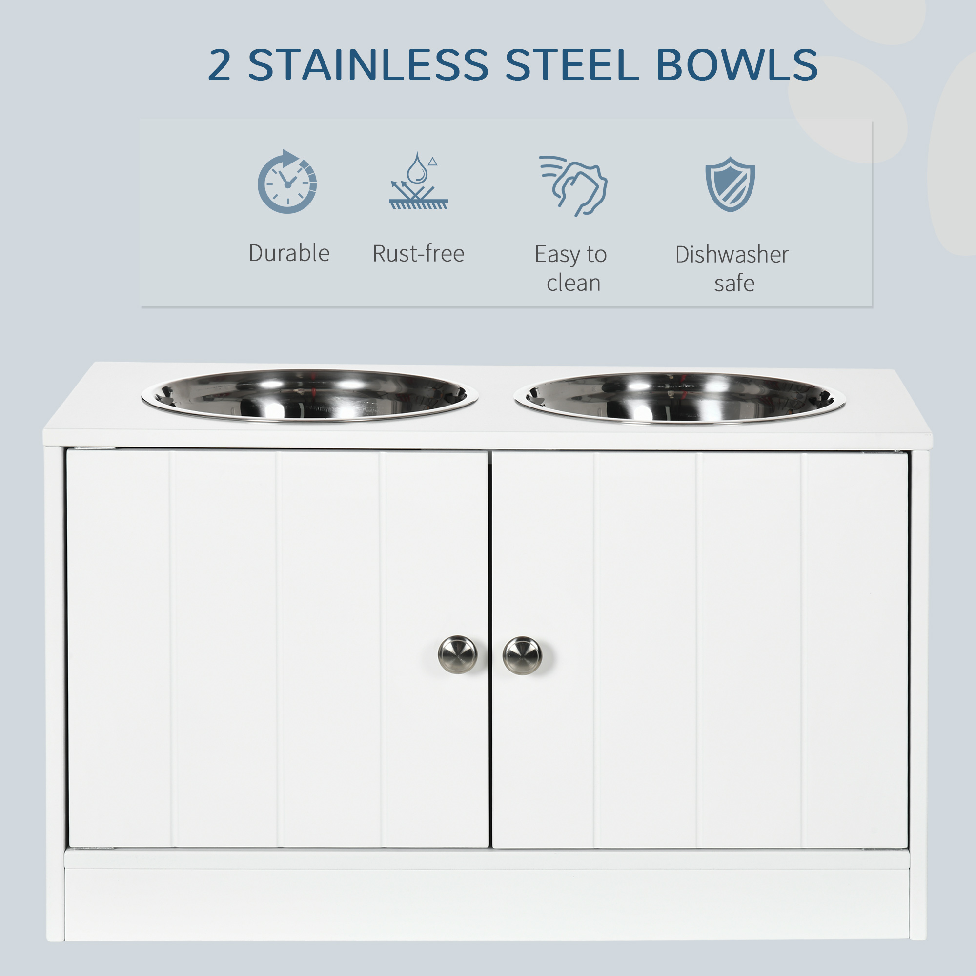 Large Elevated Dog Bowls with Storage Cabinet Containing Large 44L Capacity, Raised Dog Bowl Stand Pet Food Bowl Pet Feeding Station, White — image 6