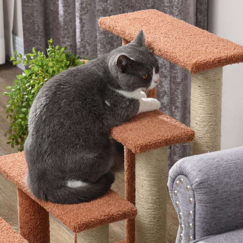 Escalones para Gatos de 4 Niveles con Postes Rascadores para Cama Alta, Sofá, Marrón — imagen 3