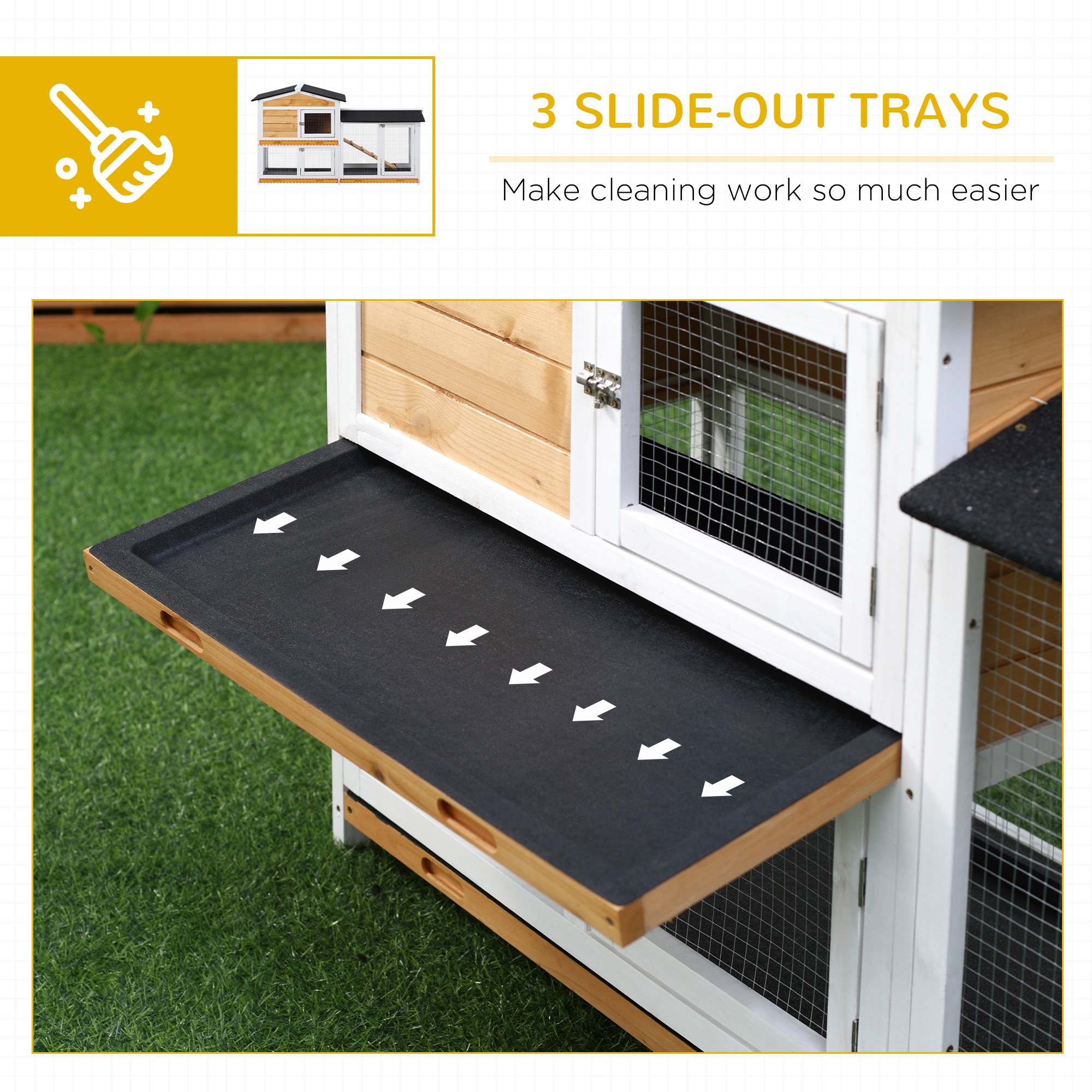 62" Rabbit Hutch, Wooden Bunny Hutch, Guinea Pig Cage, Small Animal Enclosure With Run Area, Removable Tray, Asphalt Roof, Lockable Doors And Ramp, For Rabbits, Chickens, Ducks, Nature Wood — imagen 4