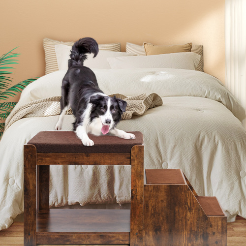 Cama de Perro con Escalera Removible para Mascotas, Plataforma Multinivel con Ventana y Asiento con Almohada y Puntero para Gatos — imagen 3