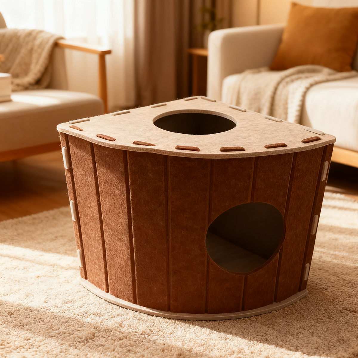 Four-Season Felt Fan-Shaped Cat Villa, Enclosed Large Scratch-Resistant Calming Pet Bed, Warm Deep Sleep Cat House For Multi-Cat Families Indoor Use — image 1