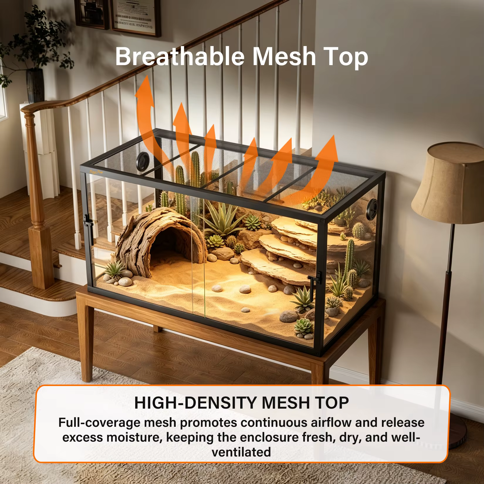 Glass Reptile Terrarium Enclosure with Sliding Doors, Glass Breeding Box, Mesh Top, Aluminium Frame, 80/100/120cm — image 6