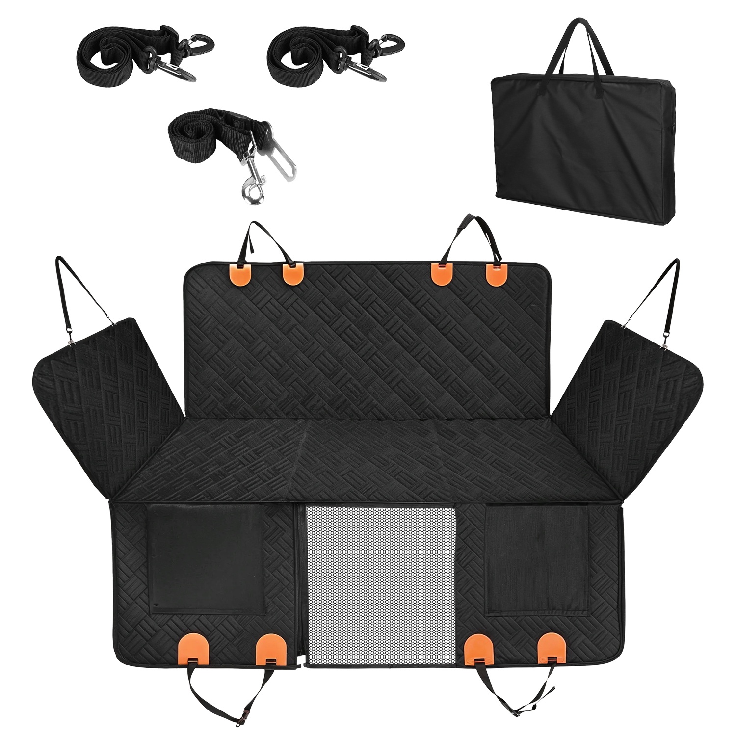 Dog Car Seat Cover For Back Seat Waterproof Oxford Cloth Seat Cover Hammock Non-Slip Scratchproof Back Seat Extender With Side Flap Mesh Window Storage Bag For Car SUV Truck — image 1