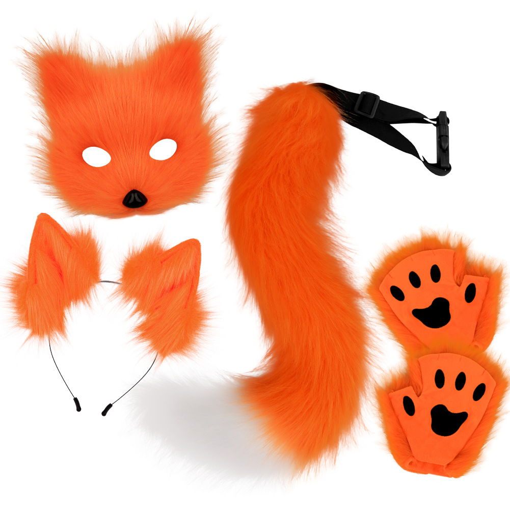 Halloween Plush Fox Mask Set with Faux Fox Ears Headband, Tail, Animal Paws and Cosplay Accessories — image 7