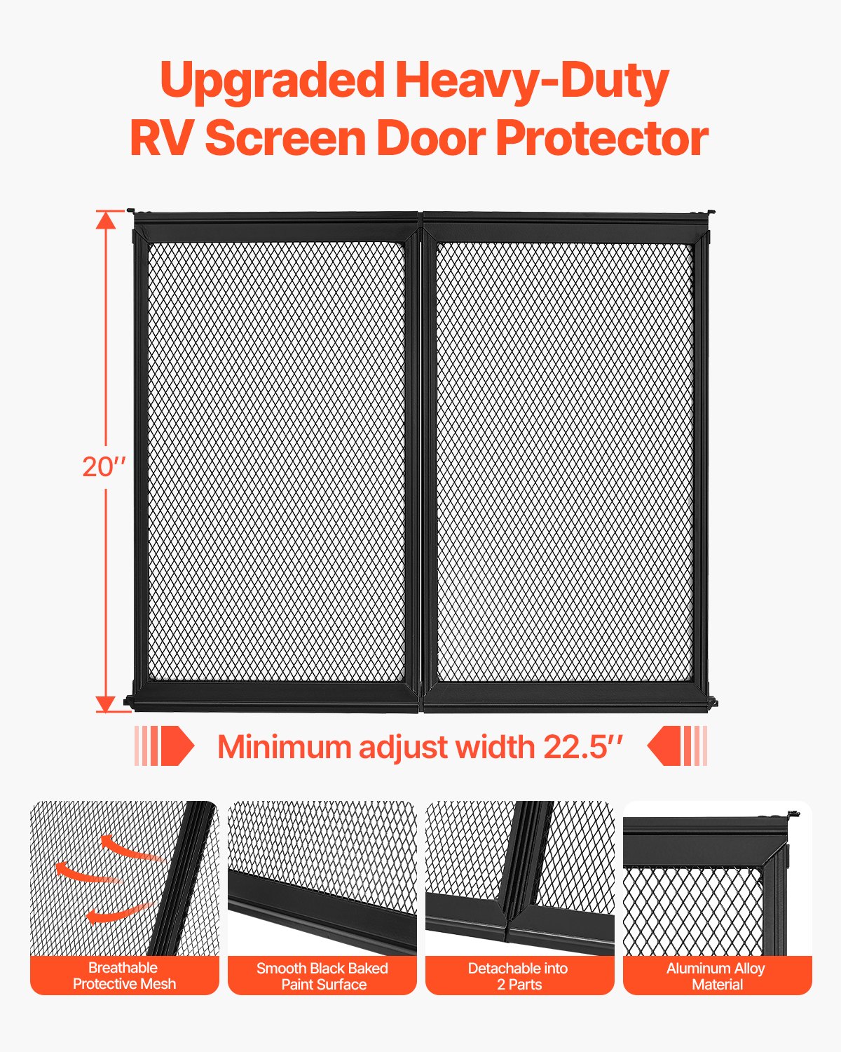 RV Screen Door Protector, 22.5 X 20 Inch Door Grille, Easy To Install And Disassemble, Reinforced Breathable Protective Mesh, Aluminum Alloy Camper RV Entry Protector For Pet Protection, Black — imagen 5