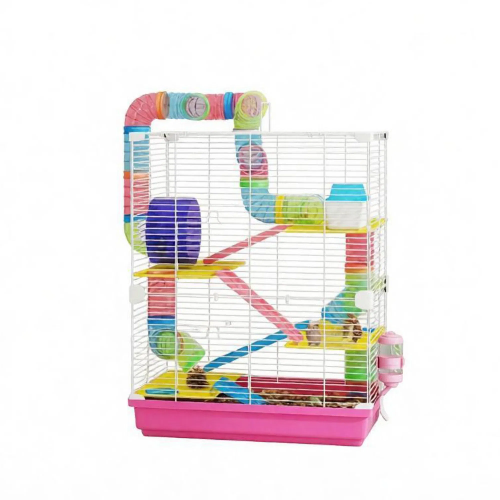 Pink 5-Tier Portable Hamster Cage for Short Trip Outing, Small Animal Travel Carrier with Tunnel Tubes — image 4