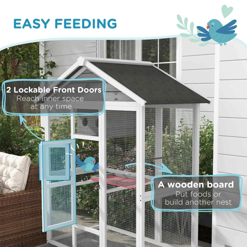 Wooden Bird Cage Aviary, Flight Cage With 4 Perches, Nest And Slide-Out Tray For Indoor Outdoor, GrayMultiple Packages Shipped. Please Pay Attention To The Dimensions And Weight In The Details — image 8