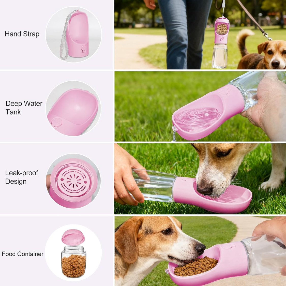 Botella de Agua Portátil para Perros con Contenedor de Comida 2 en 1: Dispensador de Agua Sin Derrames, BPA Libre para Viajes con Mascotas — imagen 6