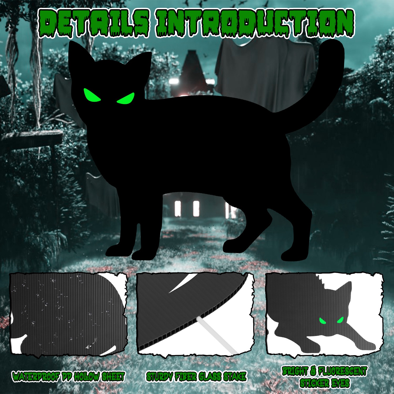 Decoraciones de Jardín para Halloween: 6 Calaveras, 6 Tumbas o 5 Gatos Negros, Brillan en la Oscuridad, para Casa Embrujada, Jardín, Patio y Fiestas de Temática Terrorífica — imagen 10