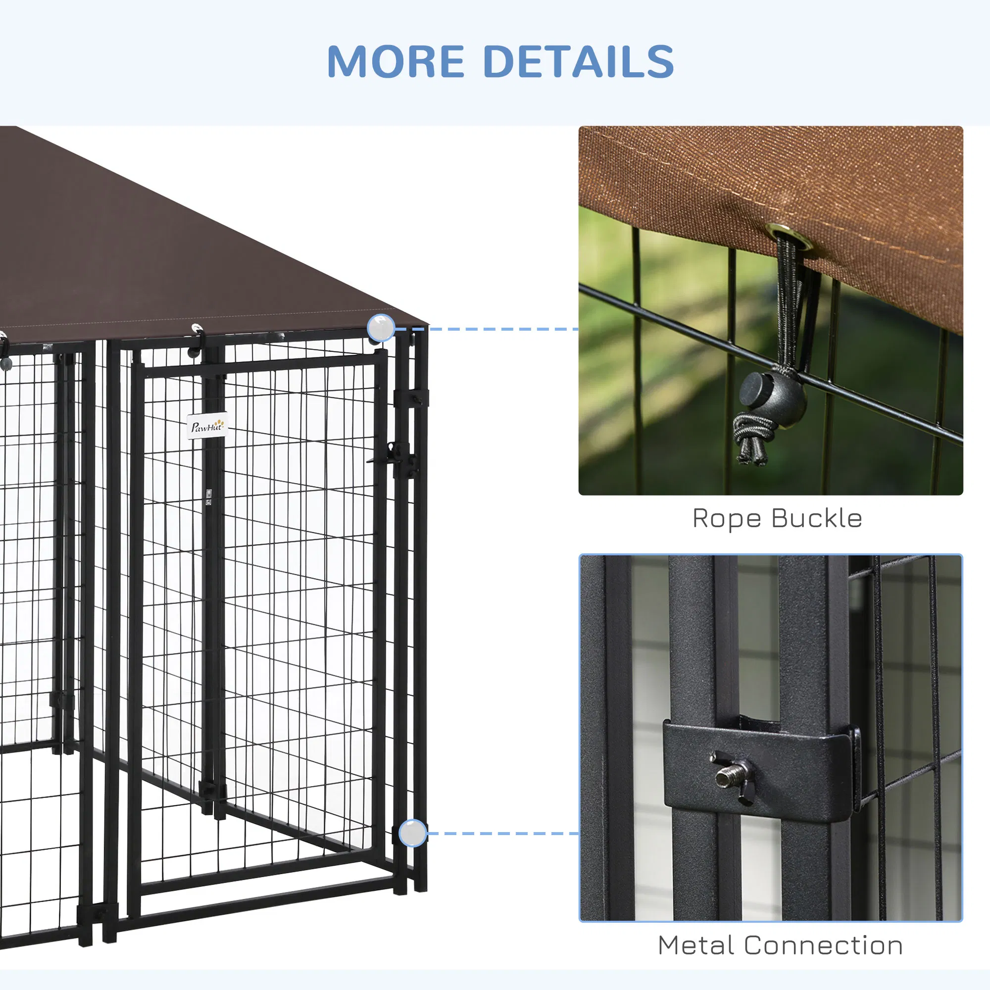 Outdoor Dog Kennel, Welded Wire Steel Fence, Lockable Pet Playpen Crate, with Water-, UV-Resistant Canopy Top, Door, 4.6ft x 4.6ft x 5ft, Black — image 6