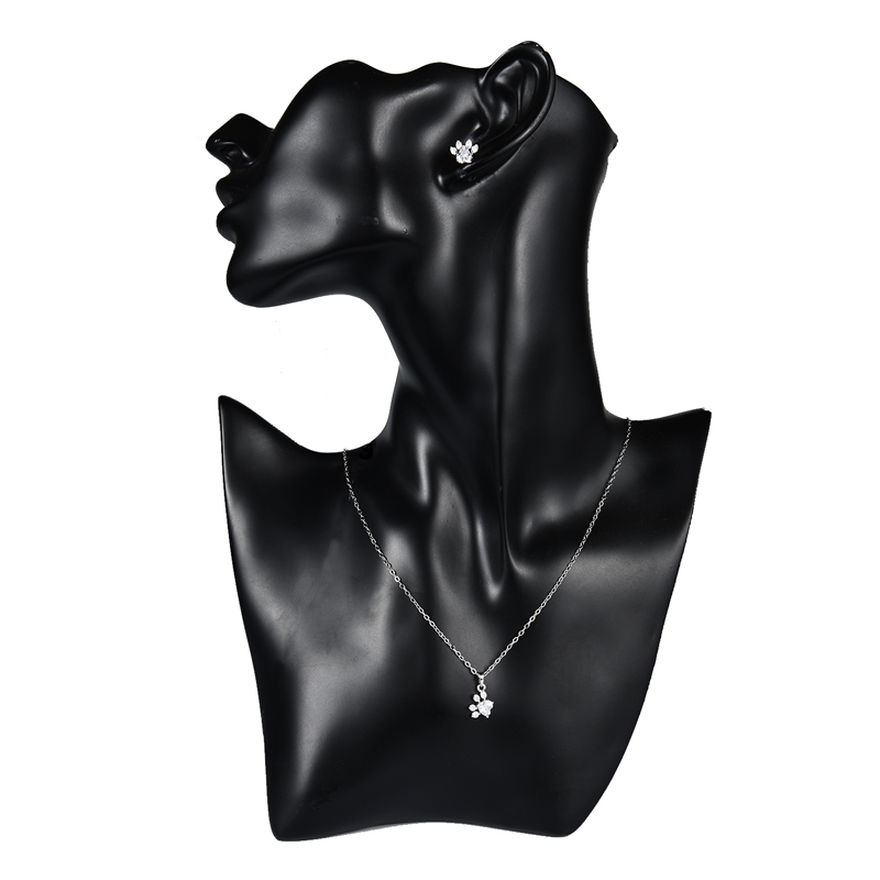 4 Piezas Anillo de Huellita de Gato, Oso y Perro para Mujer, Set de Joyería con Piedra CZ Blanca, Anillos, Collar, Pulsera y Aretes en Plata y Oro — imagen 4
