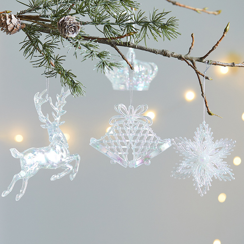 Christmas Decoration Acrylic Snowflake Deer Bell Ornament Creative Christmas Tree Window Colorful Hanging Decor — image 1