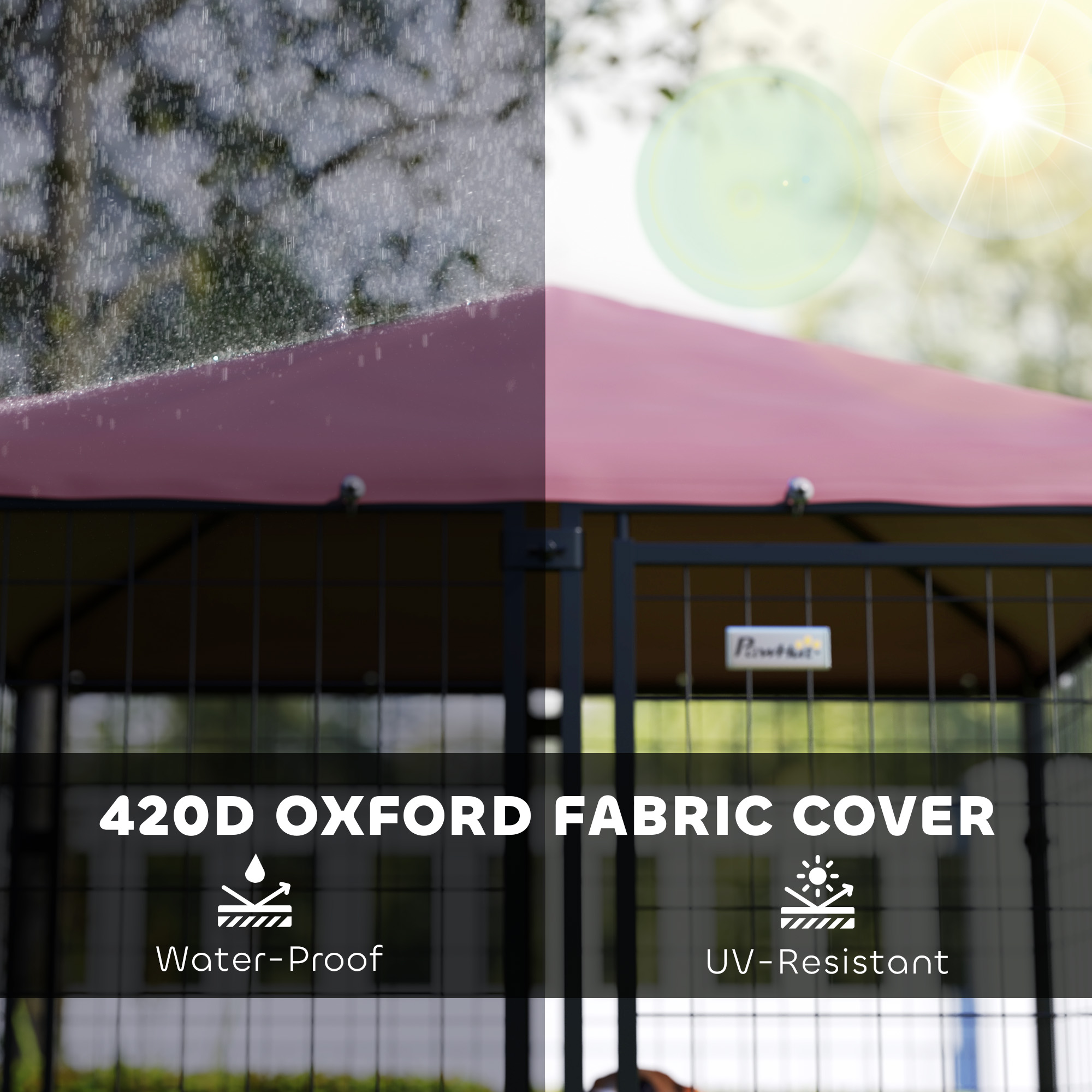 Welded Wire Outdoor Dog Kennel With 360° Rotating & 4 Levels Adjustable Bowls, Waterproof Cover, 4.6' X 4.6' X 5' — image 4