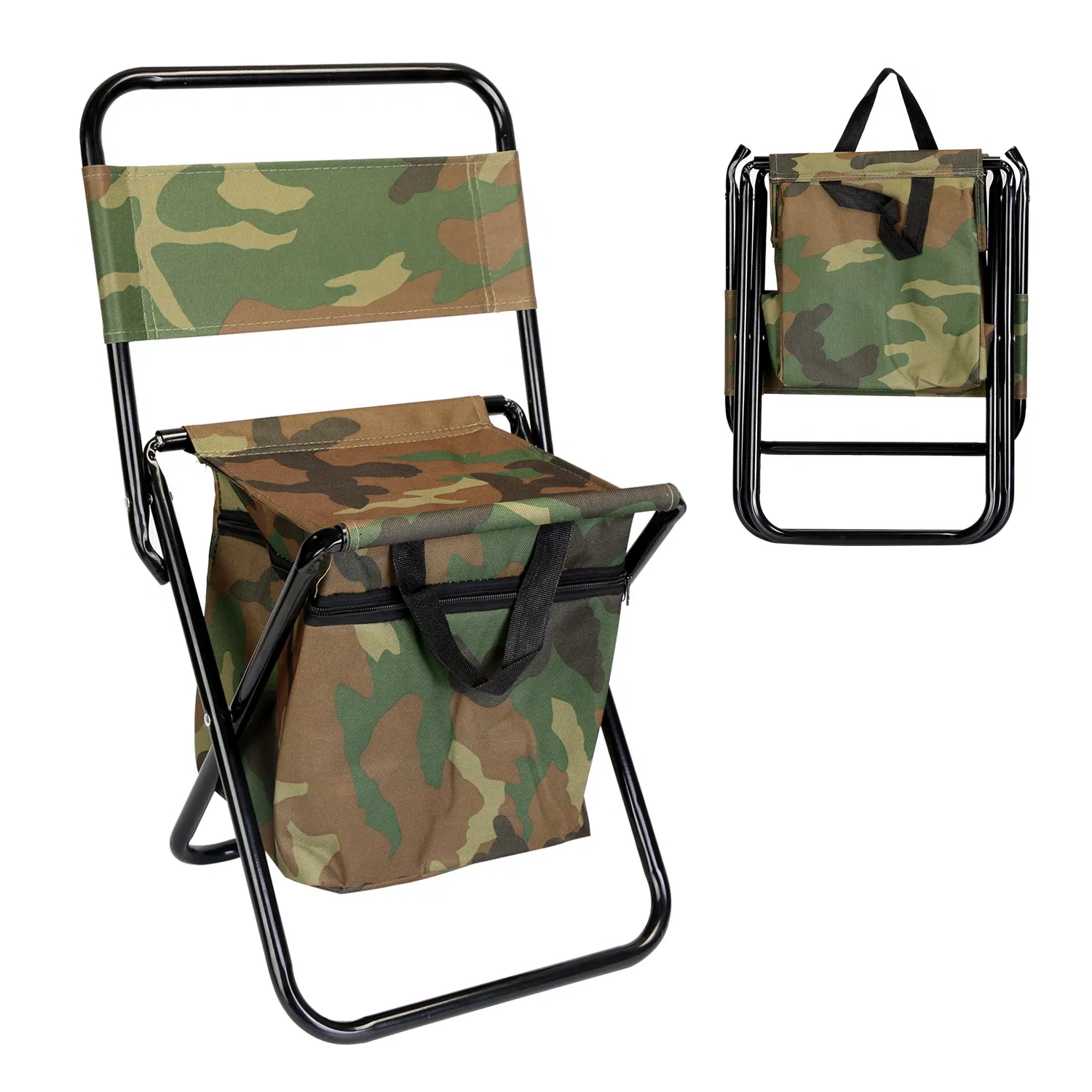 Foldable Fishing Chair With Backrest Built-In Cooler Bag Portable Handle Outdoor Lightweight Fishing Stool For Camping Hiking Hunting — imagen 1