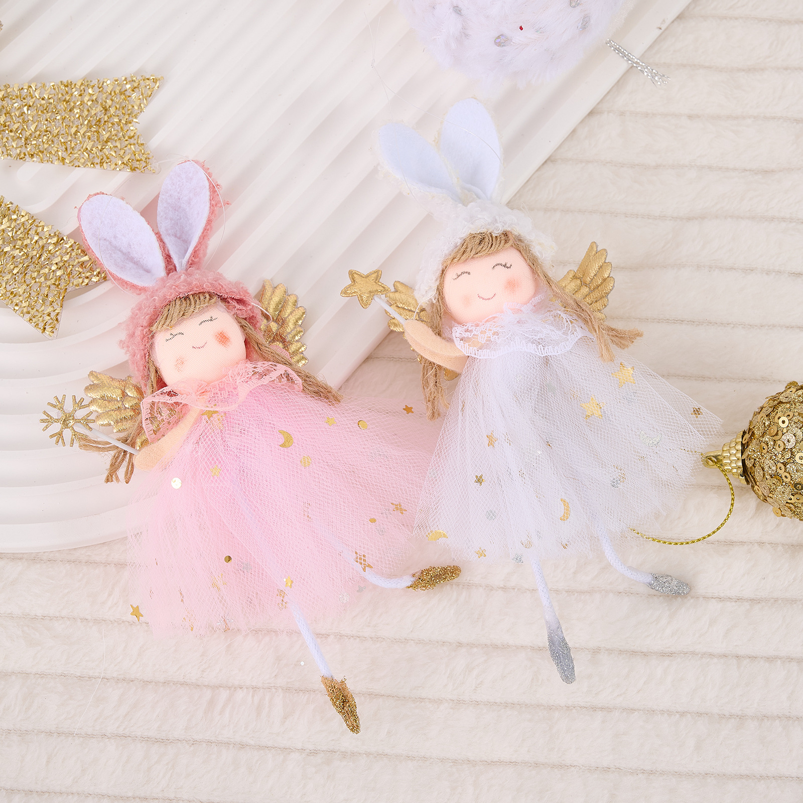 Christmas Decoration Rabbit Ears Angel Ornaments Tree Wings Girl Angel Hanging Decor — image 6