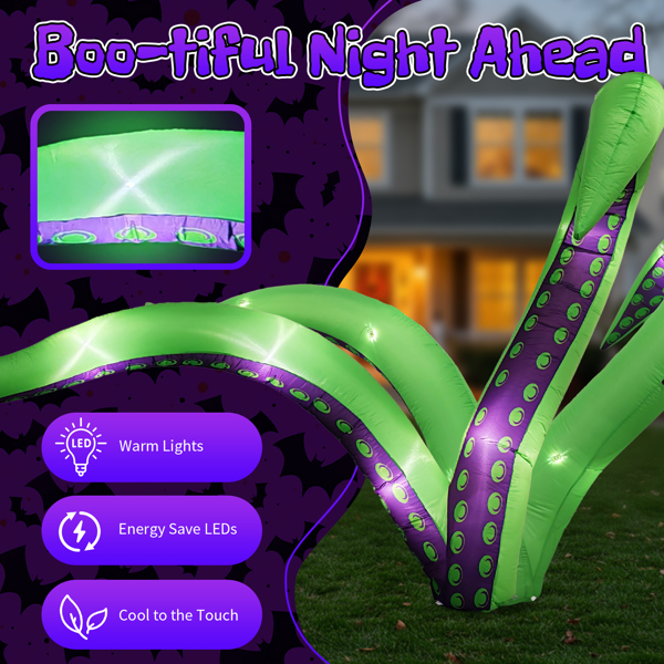 Paquete de 2 Tentáculos de Pulpo Inflables para Decoración Exterior de Halloween, Decoración Colgante Inflable con Luces LED Integradas, Impactante Decoración de Ventanas para Fiestas de Halloween, Patio, Jardín y Césped — imagen 5