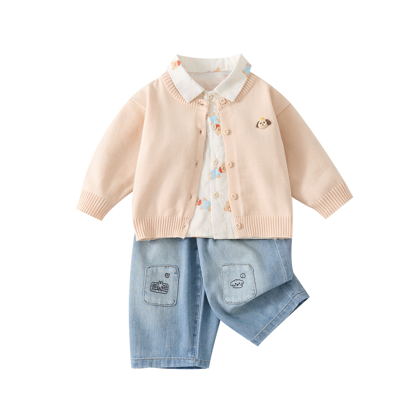Spring Baby Knit Cardigan Set Girl's Sweater Jacket Cartoon Dog Shirt — image 6