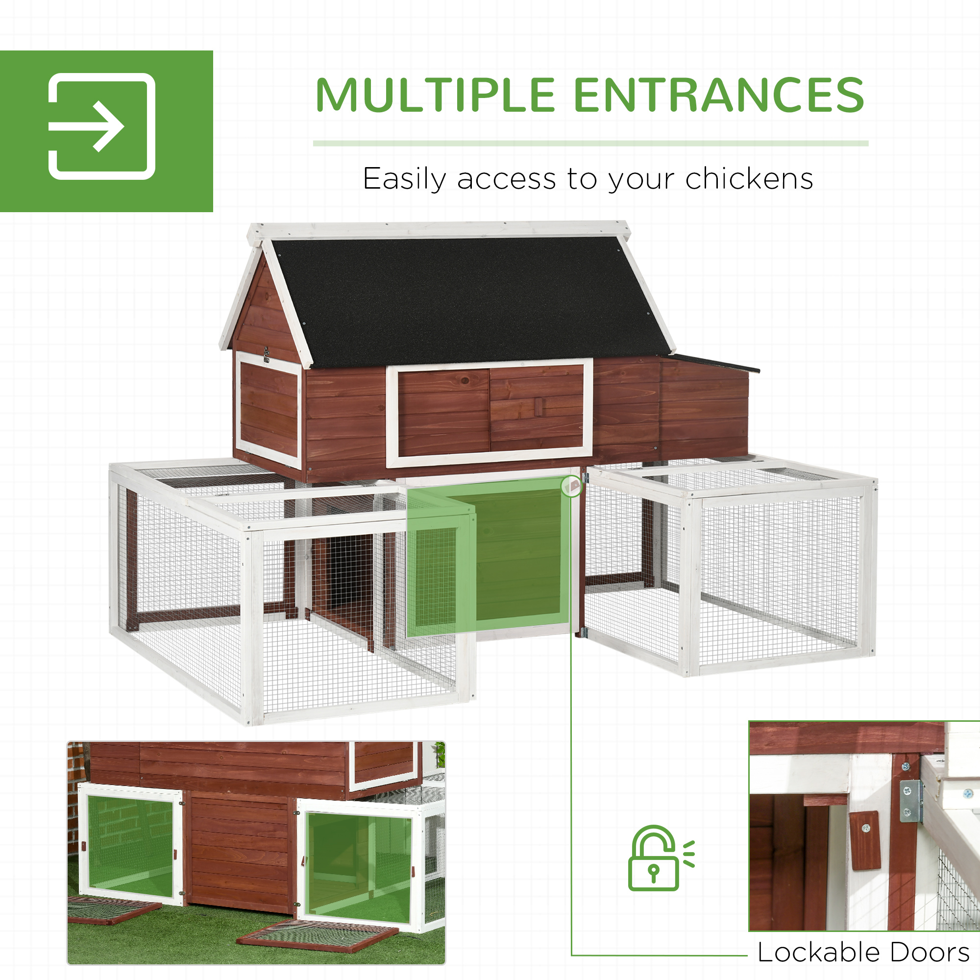 Casa para Pollos de Madera, Caja para Pájaros al Aire Libre con Box de Incubación, Corral Doble, Techo de Asfalto, Rampita — imagen 3