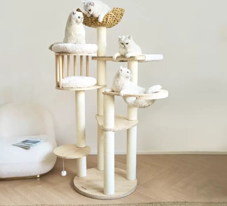 Árbol de Escalada para Gatos en Madera Maciza con Dos Hamacas — imagen 2