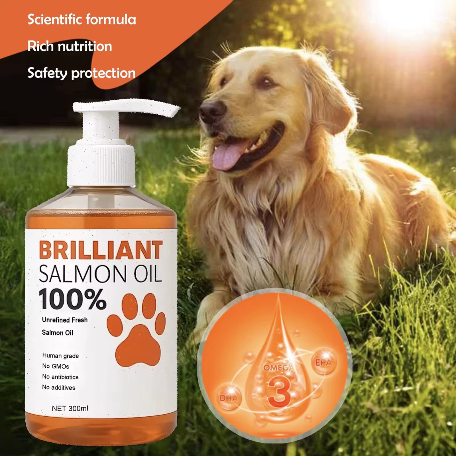 Aceite de Salmón de Grado Humano (500ml, 300ml, 200ml 100ml) para Perros y Gatos Suplemento con Ácidos Grasos Omega-3 para Salud Óptima y Nutrición — imagen 2
