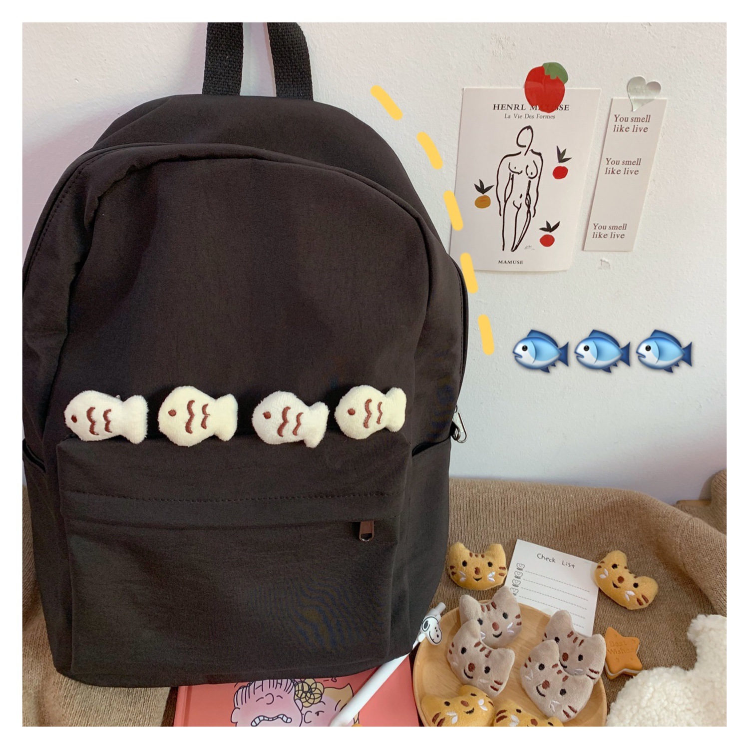 Broche de Peluche Estilo Ins de Gatito y Pez de Caricatura, Accesorio Creativo Japonés Adorable, Pin Decorativo con Personalidad para Estudiantes — imagen 4