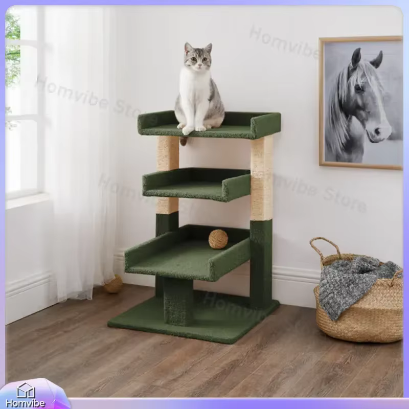 Large Wooden Cat Tree Tower with Scratching Posts Stable Multi Level Cat Climbing Frame Furniture Condo House for Indoor Cats — image 2