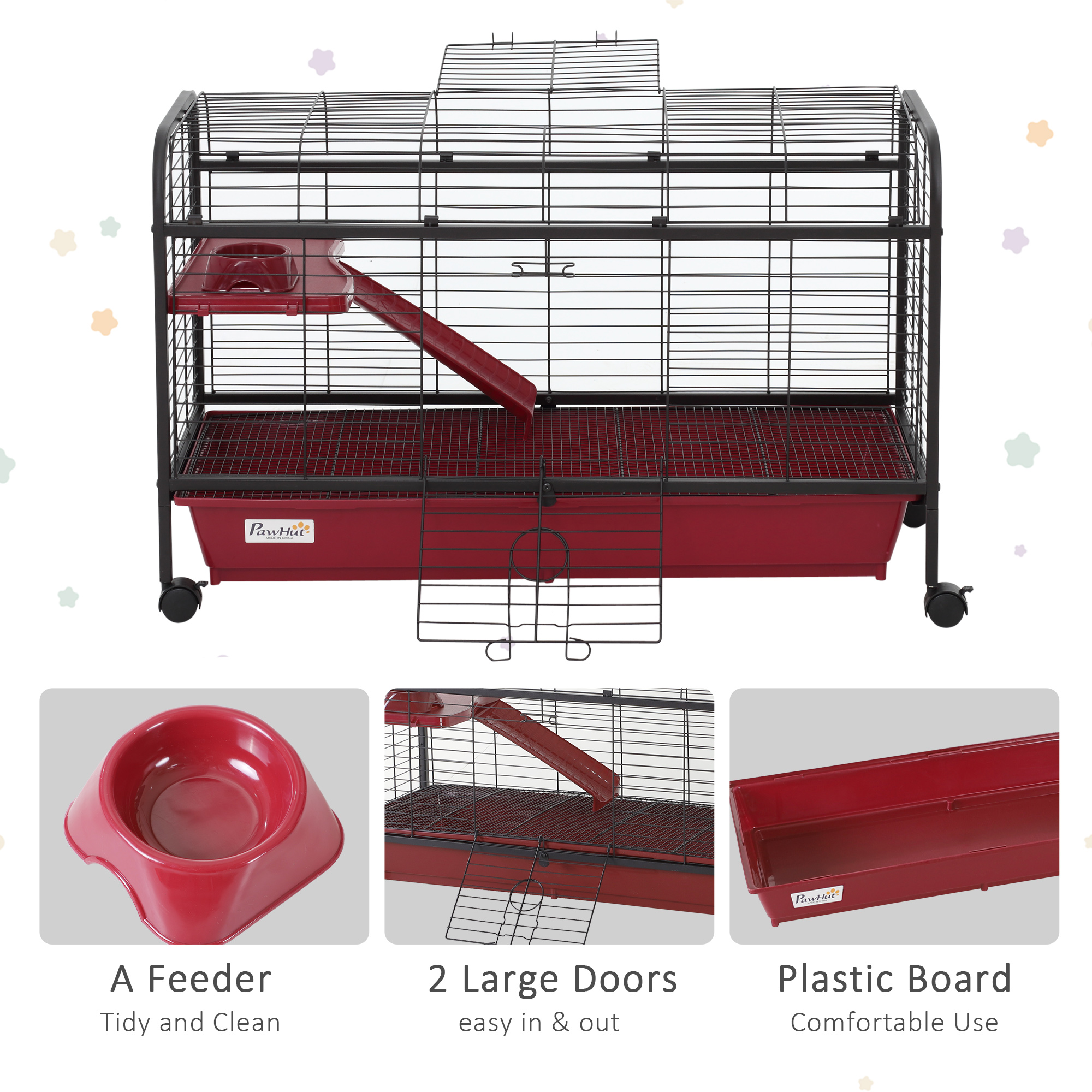 L Small Animal Cage, Pet Play House for Rabbit Hutch Ferret with Feeder, Rolling Wheels, Platform, Ramp — image 6