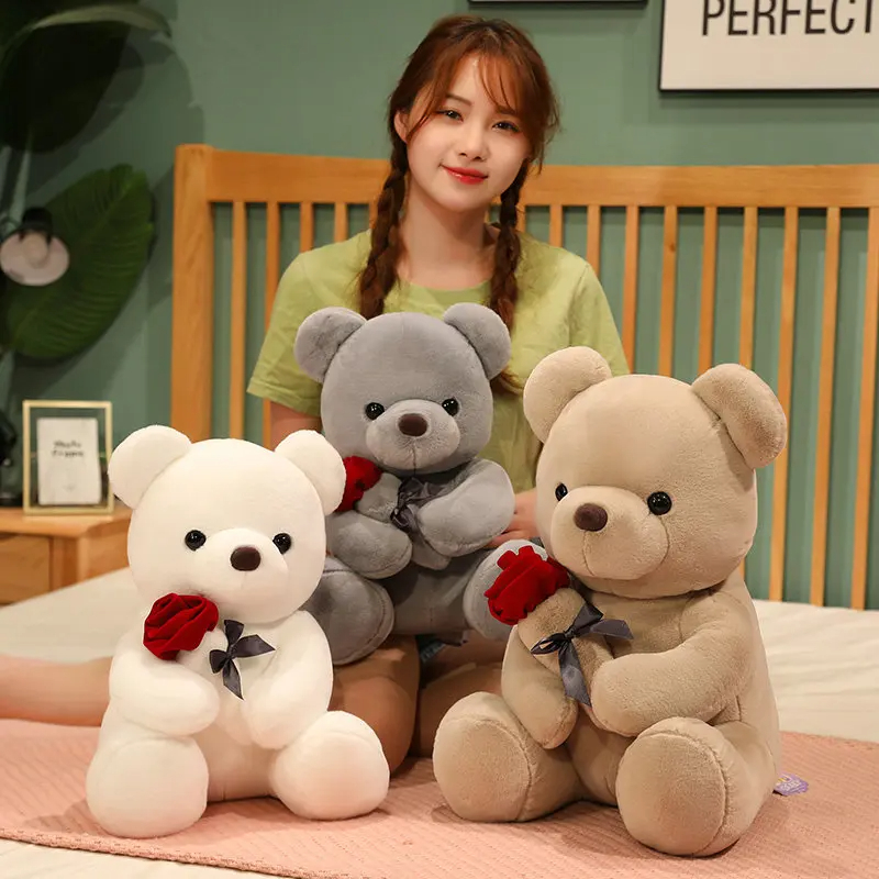 Nuevo Osito de Peluche Abrazable con Rosas 23-45cm, Almohada de Peluche Relleno, Muñeco de Animal Suave, Bonito Regalo de Cumpleaños para Novia, San Valentín — imagen 1