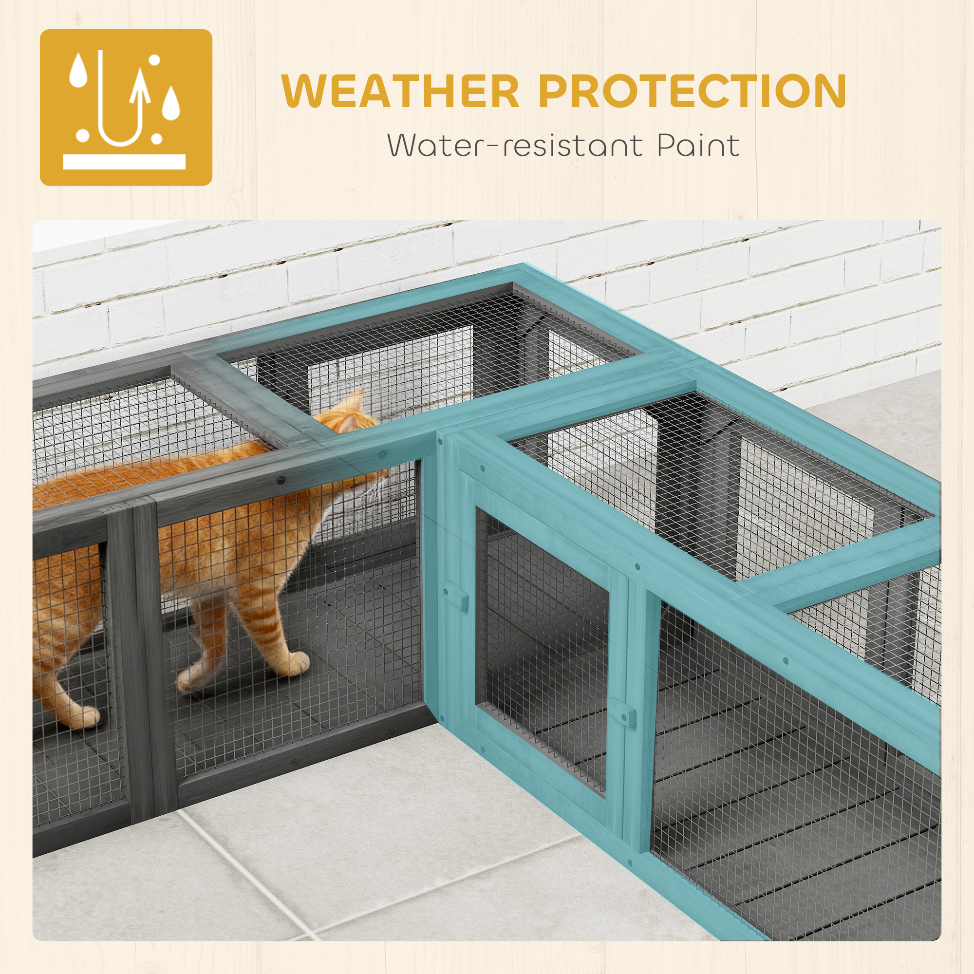 Wooden 98" Cat Tunnel for Outdoor with Combinable Design, 8 Doors, Dark Gray — image 8