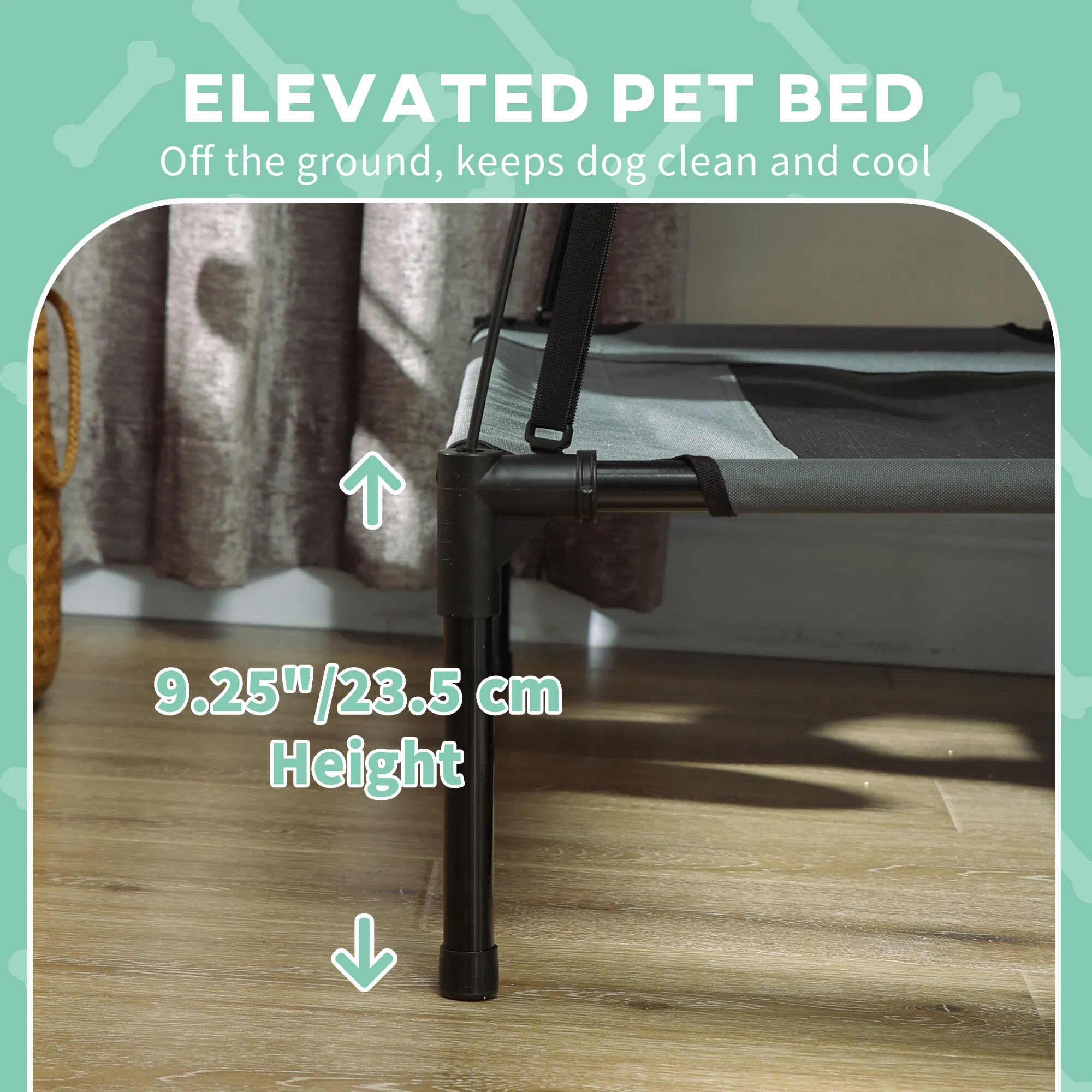 Elevated Dog Bed with Canopy, Portable Raised Dog Cot for XL Sized Dogs, Indoor & Outdoor, 48" x 36" x 43", Grey — image 6