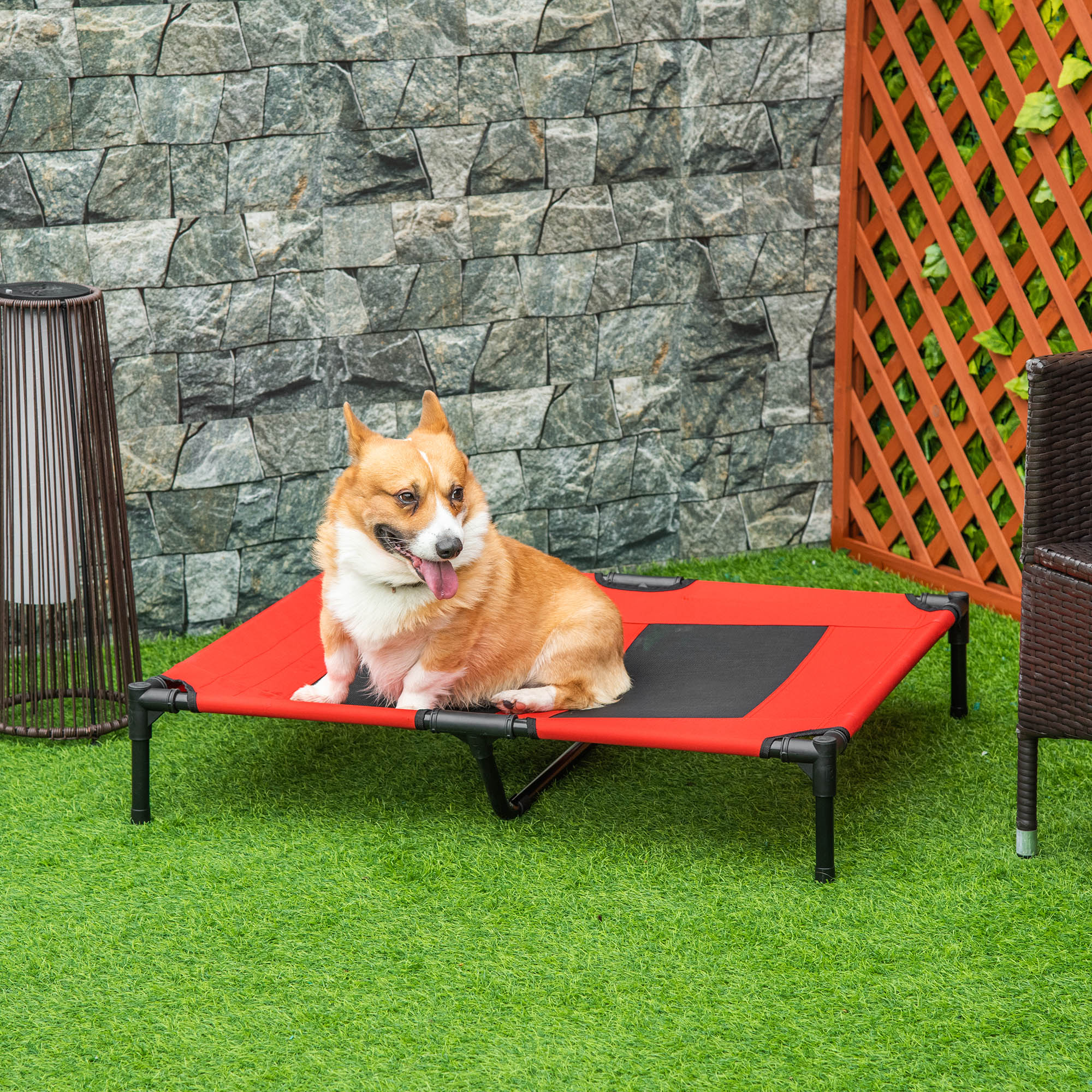 Cama Elevada para Perro de 36" x 30" para Verano, Catre para Mascotas con Ventilación de Malla, Rojo — imagen 3