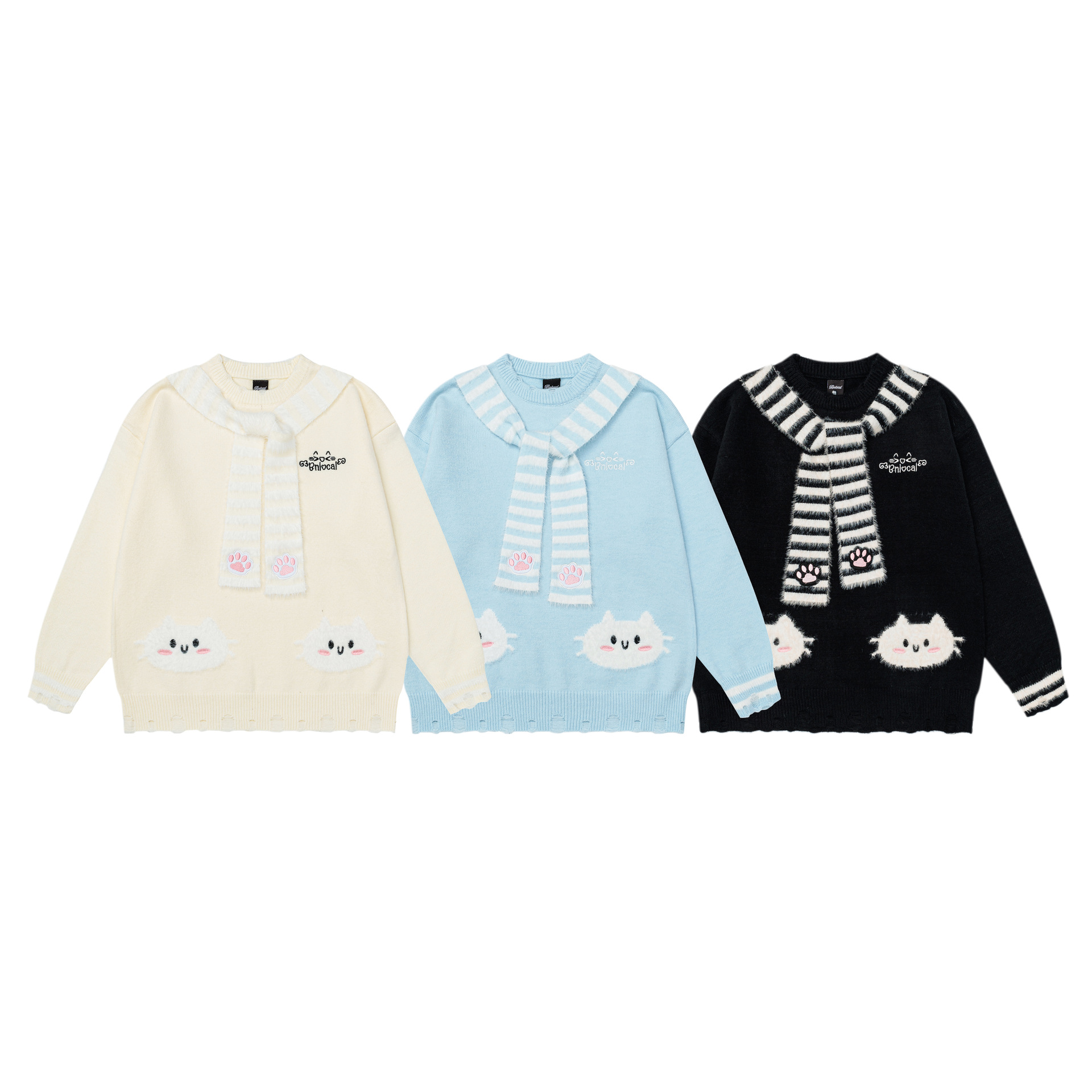 Striped scarf kitten jacquard sweater — image 6