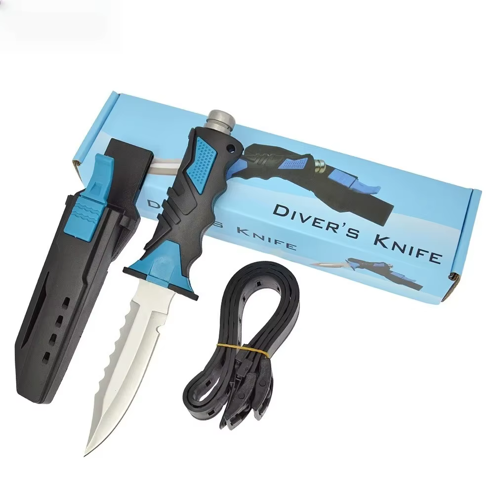 Diving Knife Spear Point Fixed Blade with Leg Strap Survival Rescue Tool Stainless Steel Rope Cutter for Fishing Camping — image 2