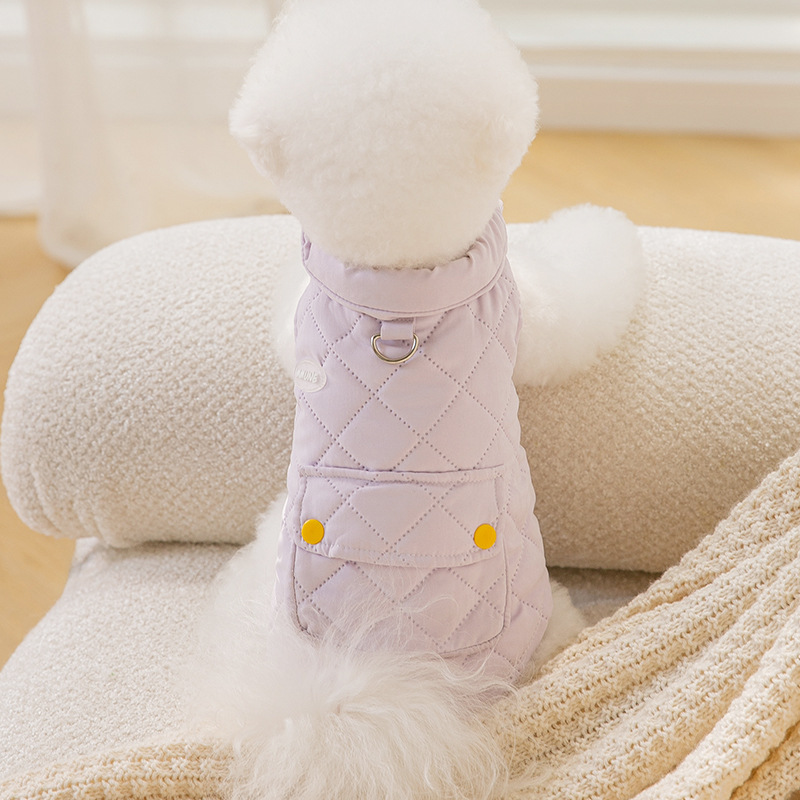 Pet Autumn And Winter Warm Quilted Cotton Pockets Can Traction Vest Puppy Dog Two Feet Thickened Cat Cotton Coat Cat Clothes — image 2
