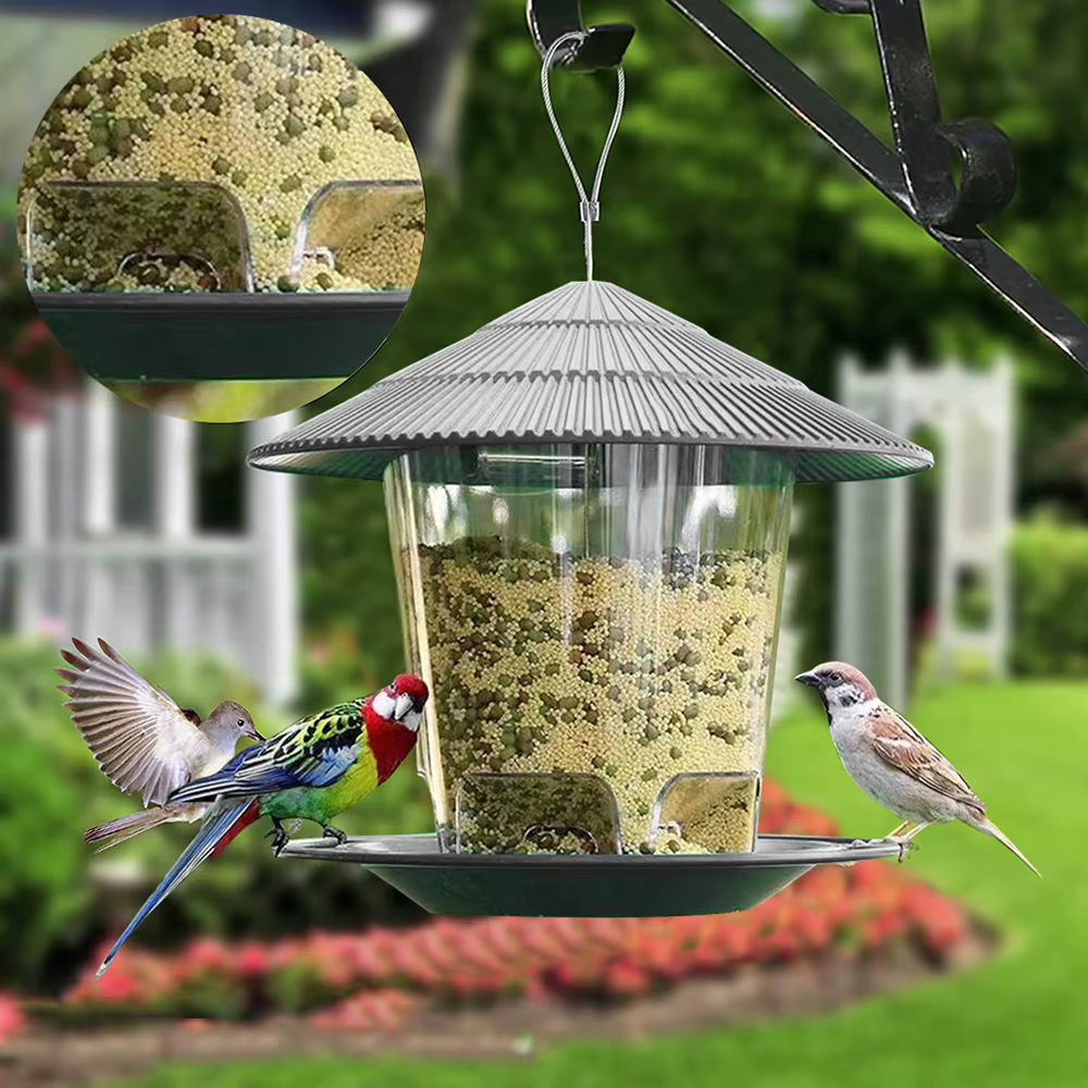 Comedero de pájaros salvajes colgante en gazebo de jardín, contenedor exterior con cuerda de suspensión, casa de alimentación para pájaros domésticos, tipo comedero nuevo — imagen 4