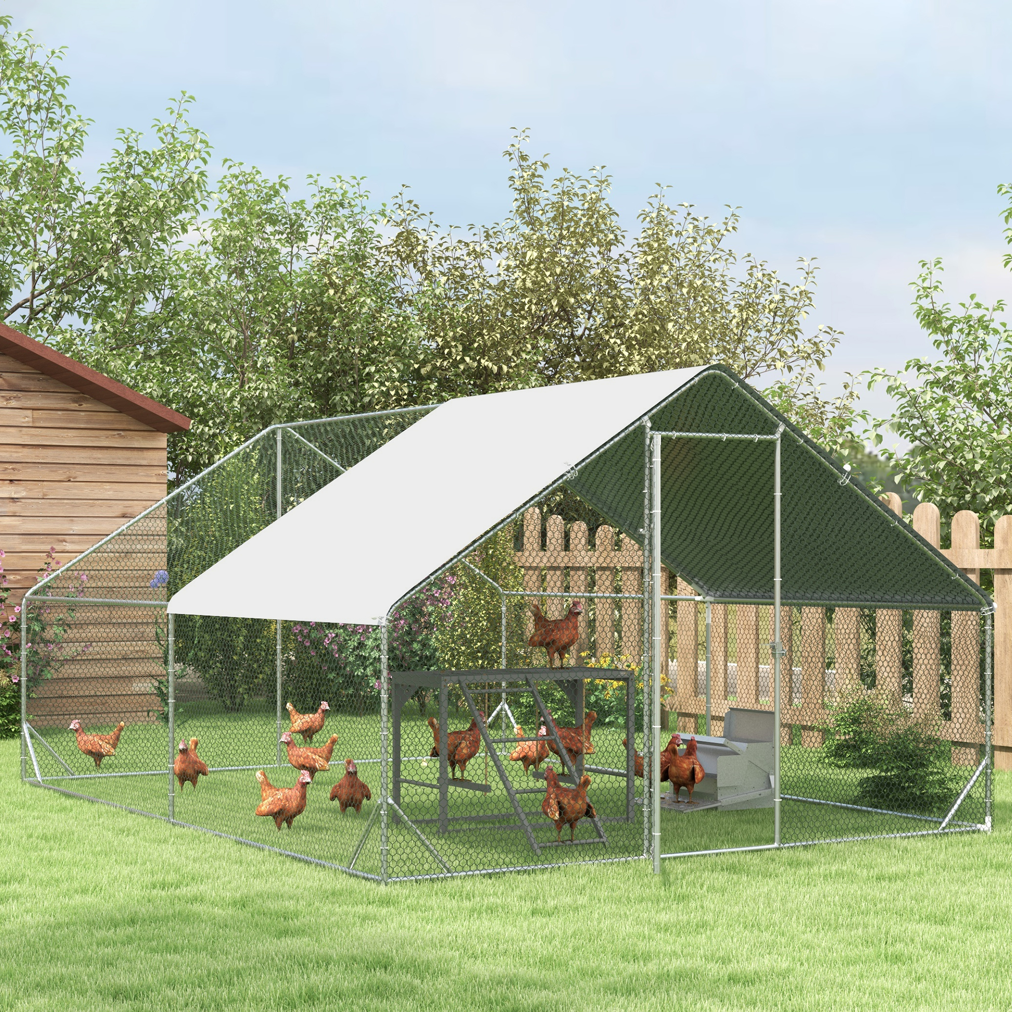 Actividad de Pollo con Conjunto de Suelo para 3-4 Aves, Accesorio de Gallinero en Madera con Perchas Múltiples y Escalera de Ponedoras, Gris — imagen 7