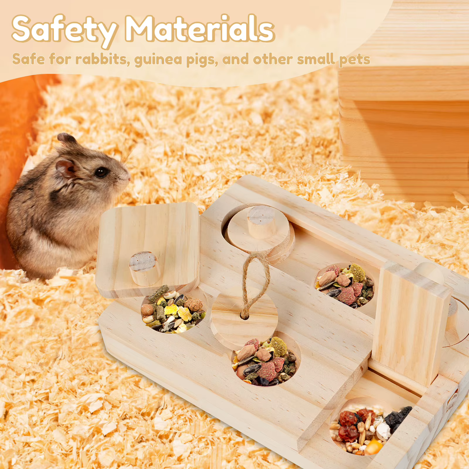 Juguetes de Forraje en Madera para Roedores 6 en 1 - Comida Interactiva para Conejos y Hamsters — imagen 5