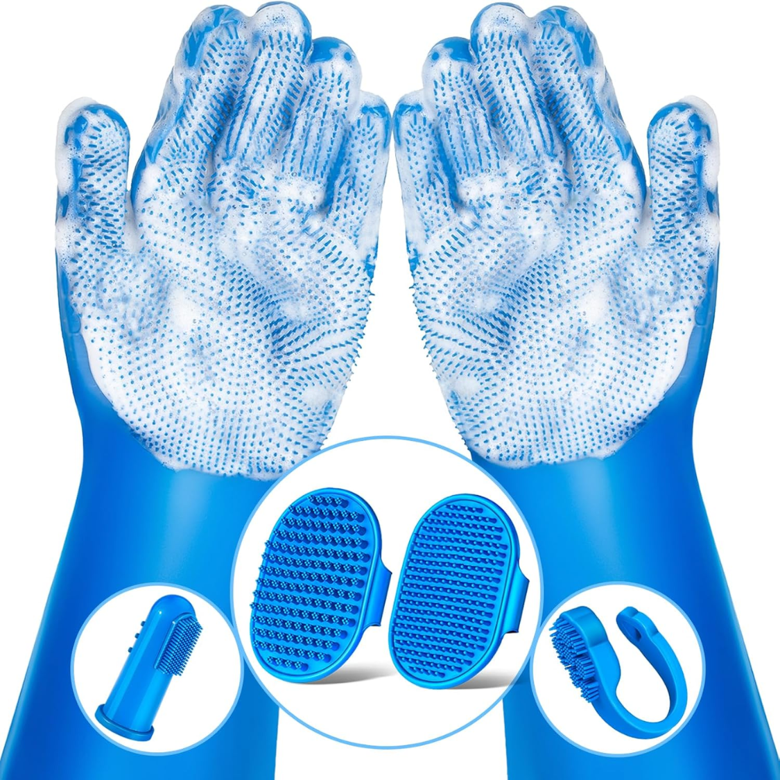 Set de 6 Piezas de Suministros de Baño y Aseo para Perros y Gatos: Guantes de Lavado, Cepillo de Baño y Cepillo de Ducha para Perros, Guantes de Aseo para Mascotas, Kit de Aseo para Perros — imagen 1