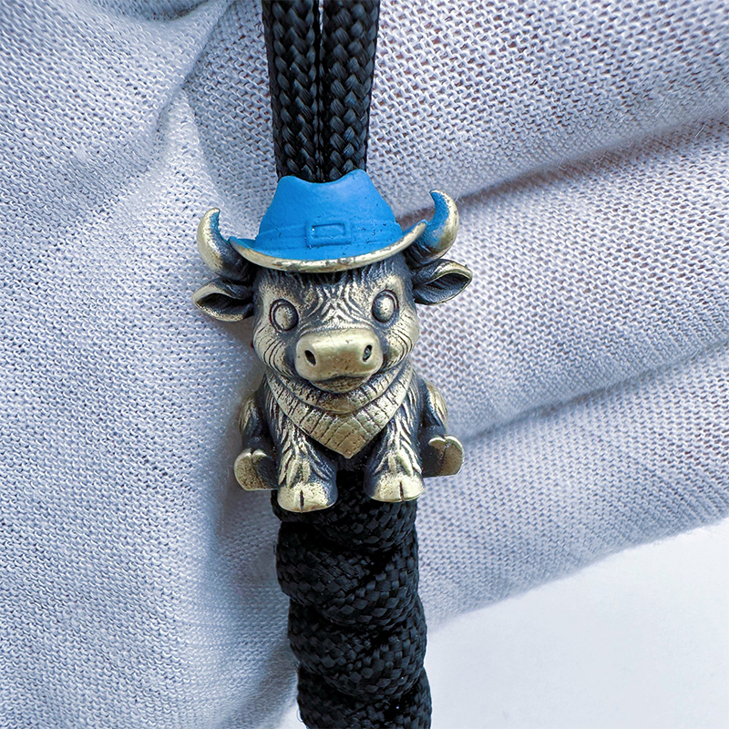 Brass Cow Head Paracord Bead Set, Western Calf Cutter Lanyard Pendants for Knife EDC & DIY Bracelets — image 11