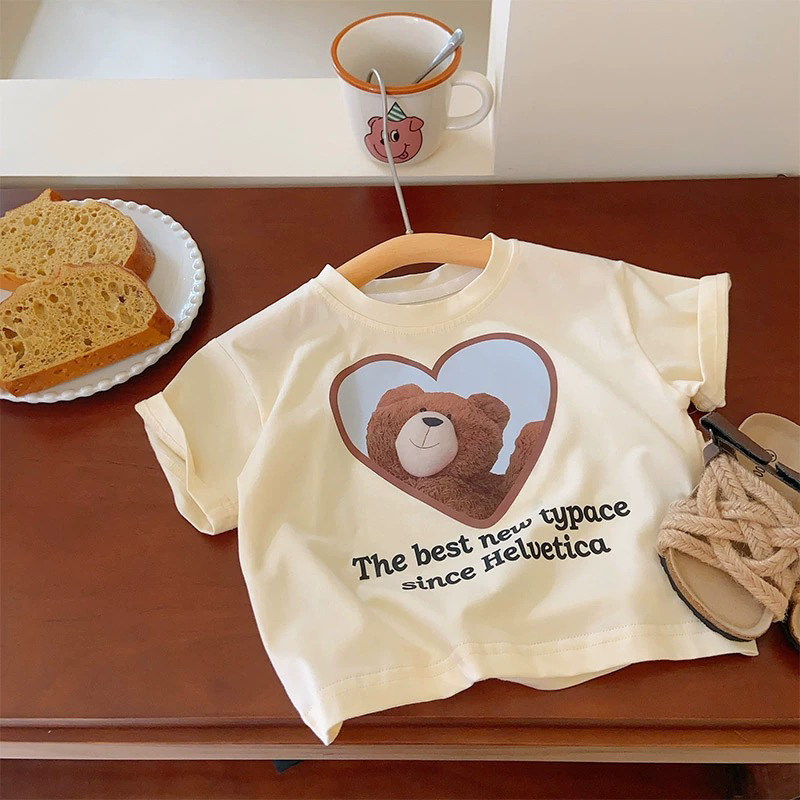 Children's Short Sleeve T-Shirt Cute Baby Cartoon Bear Mid and Small Boys and Girls Top — image 6