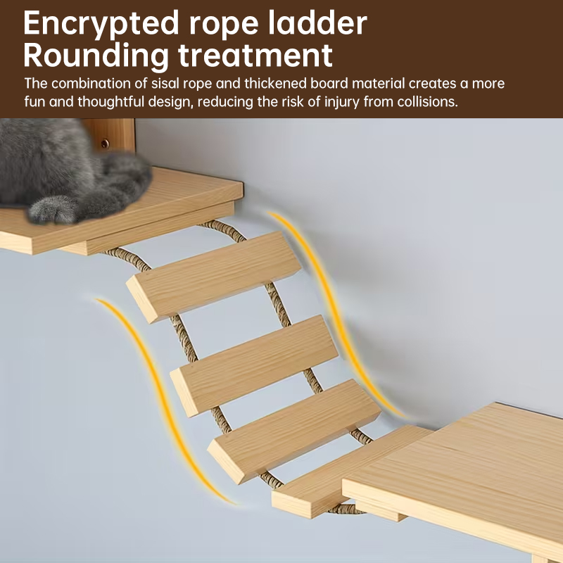 Hammaca para gatos en la pared & Pilar de rascar con sisal - Conjunto de estantes para gatos, árbol de escalada y cama para gatos en interiores — imagen 8