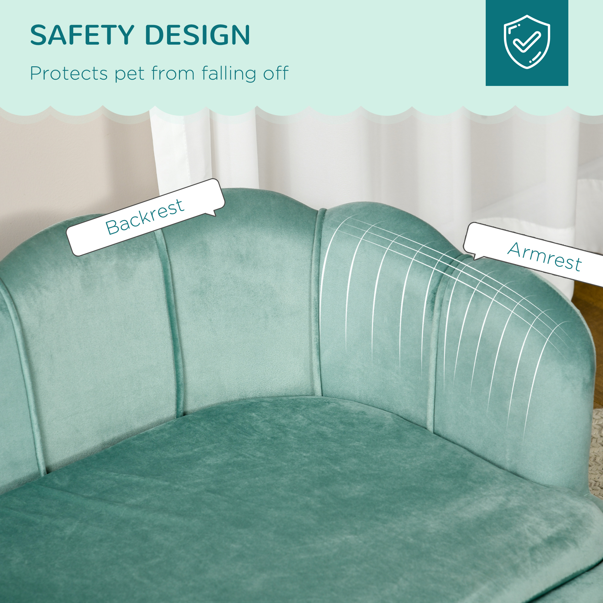 Sofá de Perlado para Perros Medianos y Grandes, Camilla con Almohada y Patas de Madera de Roble, Verde — imagen 5