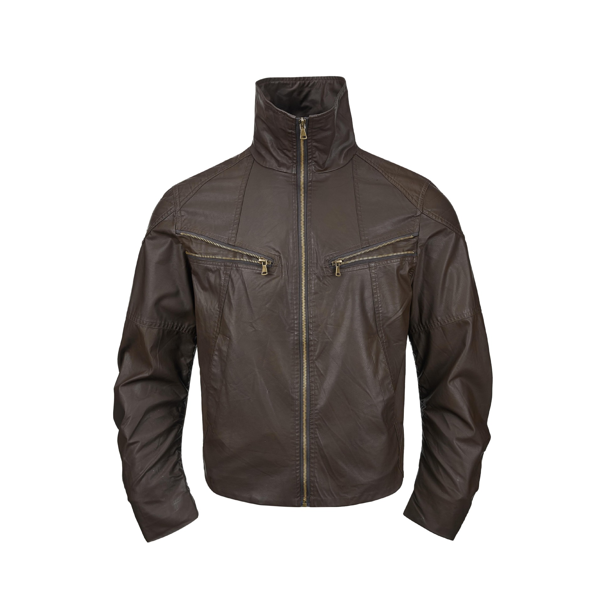 Deconstructed Stand Collar PU Leather Hunting Jacket — image 2