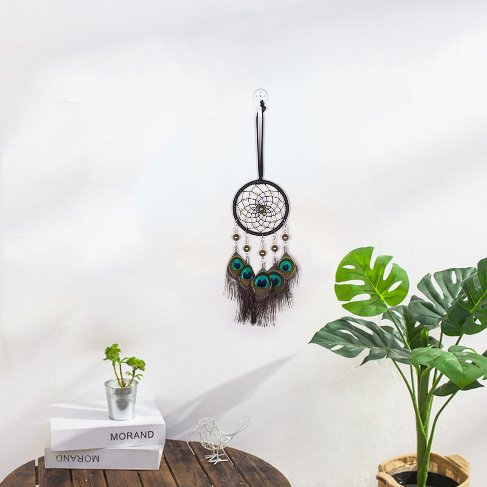 Peacock Feather Dream Catcher Charm Indian Creative Bird Spirit Retro Home Ornament Decoration — image 4