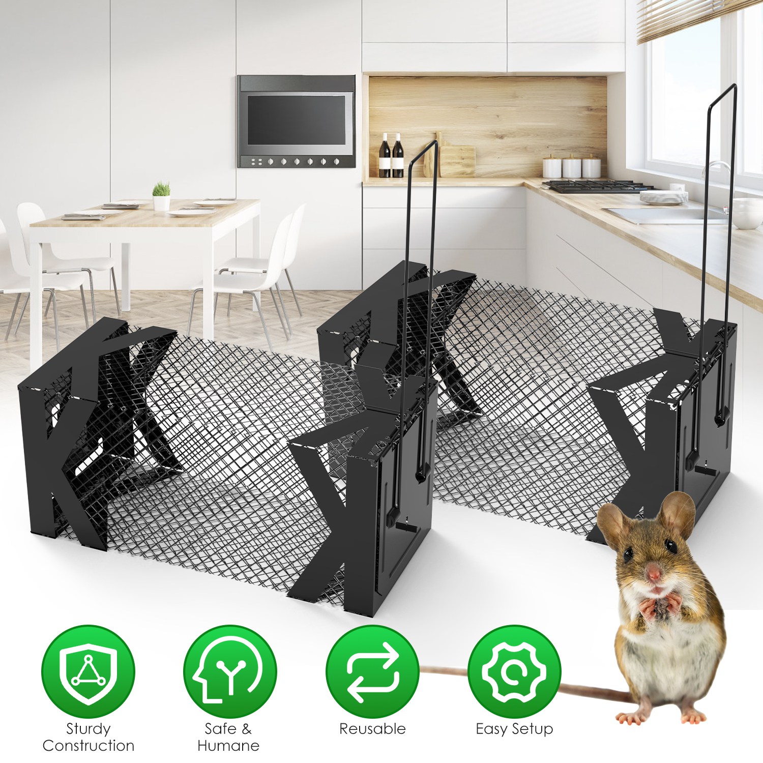 2 trampas para ratas, jaula humanitaria para ratones vivos, fáciles de capturar y liberar, para topillos, ratas, ratones, roedores y hámsteres, reutilizables, para uso interior y exterior — imagen 1