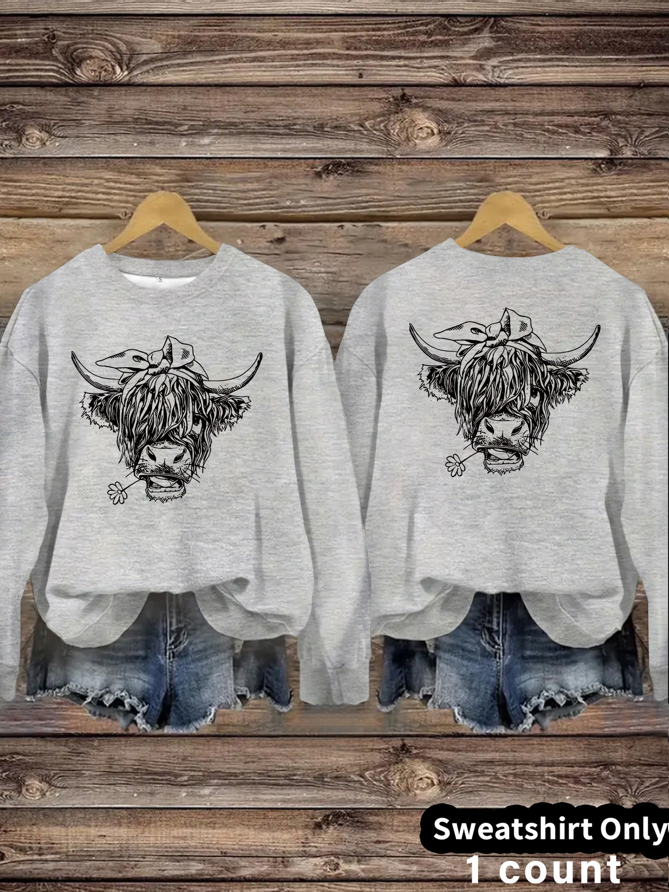 Cowboy Highland Cow Printed Loose Women's Velvet Hoodie — image 11