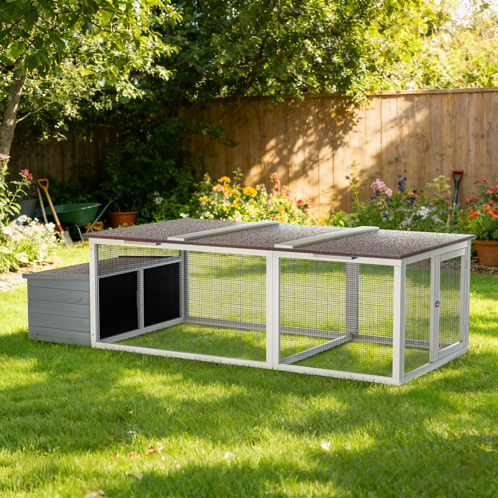 Casa para Pollos Grande con Corral, 20.93 m² Caja de Pájaros al Aire Libre, Techo Impermeable y Madera Resistente con Box de Incubación y Cerradura Segura para Uso en Patio — imagen 2